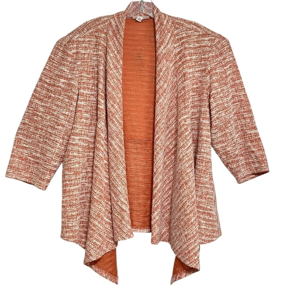 Westport Waterfall Open Front Cardigan Womens Orange Marled Coastal Grandma 3X
